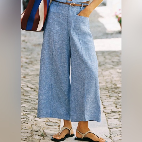 Zara Sky Blue Linen blend trousers - Picture 2 of 14